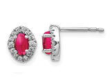 7/10 Carat (ctw) Natural Cabochon Ruby Earrings in 14K White Gold with Diamonds 1/6 Carat (ctw)
